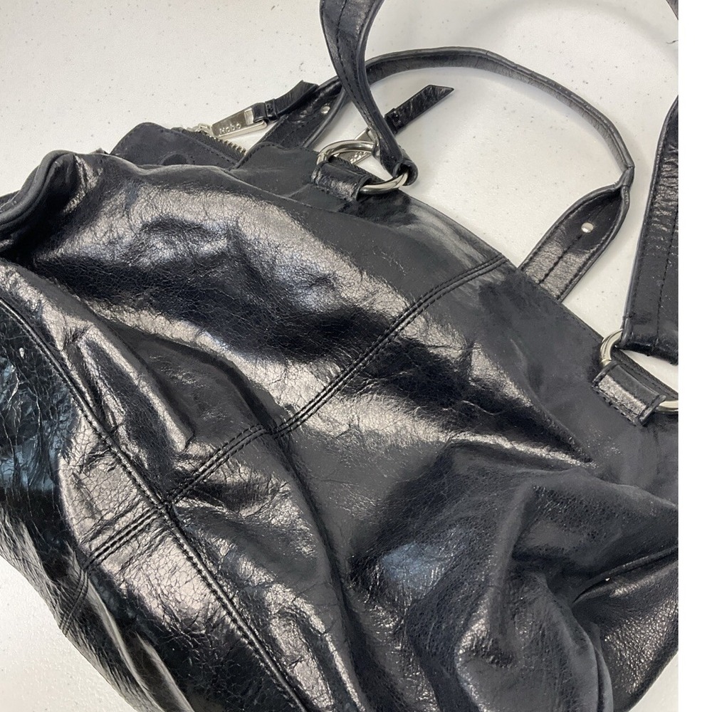 HOBO International Womens Black Polished Leather Shoulder Bag Satchel Purse - Picture 8 of 10
